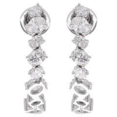 Natural 2.57 Carat Oval Shape Diamond Hoop Earrings 18 Karat White Gold Jewelry