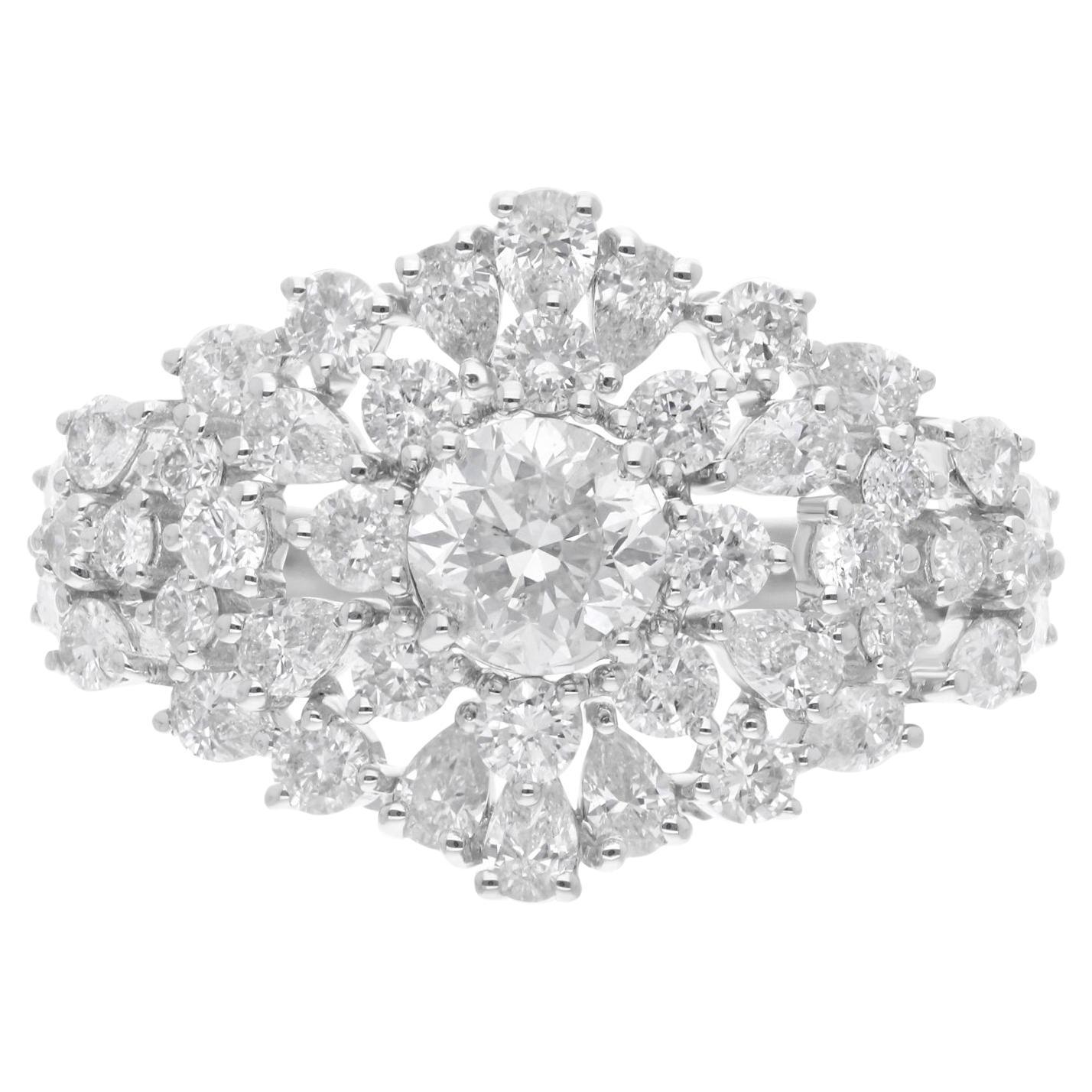 Natürlicher 2,57 Karat runder Diamant-Cocktailring 18 Karat Weißgold Feiner Schmuck