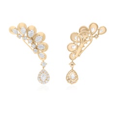 Pendientes puño de oro amarillo de 18 quilates con diamante redondo pera SI/H natural de 2,6 quilates