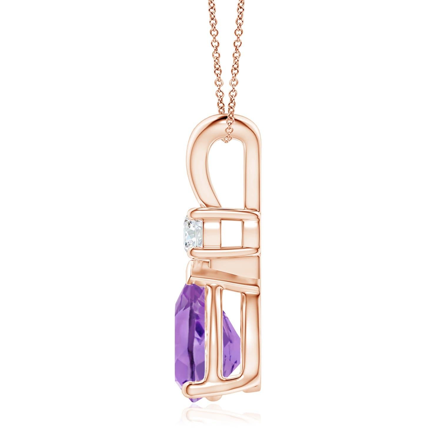 Natürlicher 2,6 Karat Amethyst-Tropfen-Anhänger mit Diamant in 14K Roségold (Moderne) im Angebot