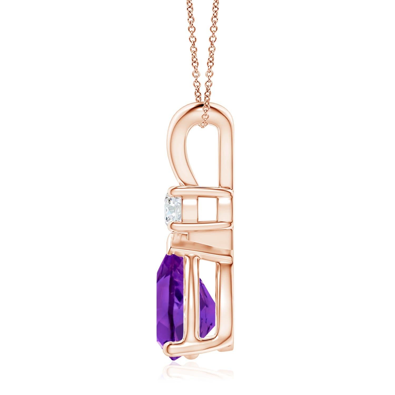 Modern Natural 2.6 ct Amethyst Teardrop Pendant with Diamond in 14K Rose Gold For Sale