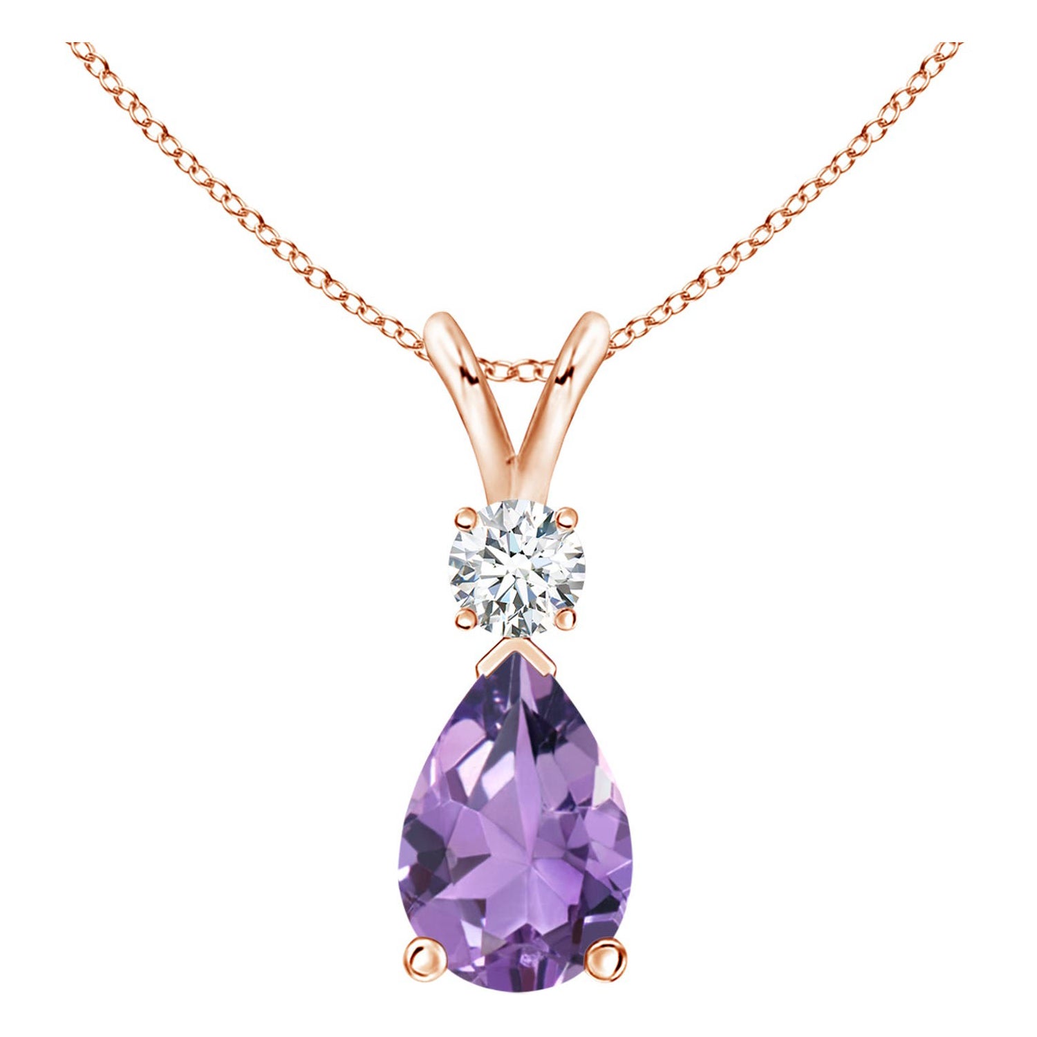 Natürlicher 2,6 Karat Amethyst-Tropfen-Anhänger mit Diamant in 14K Roségold