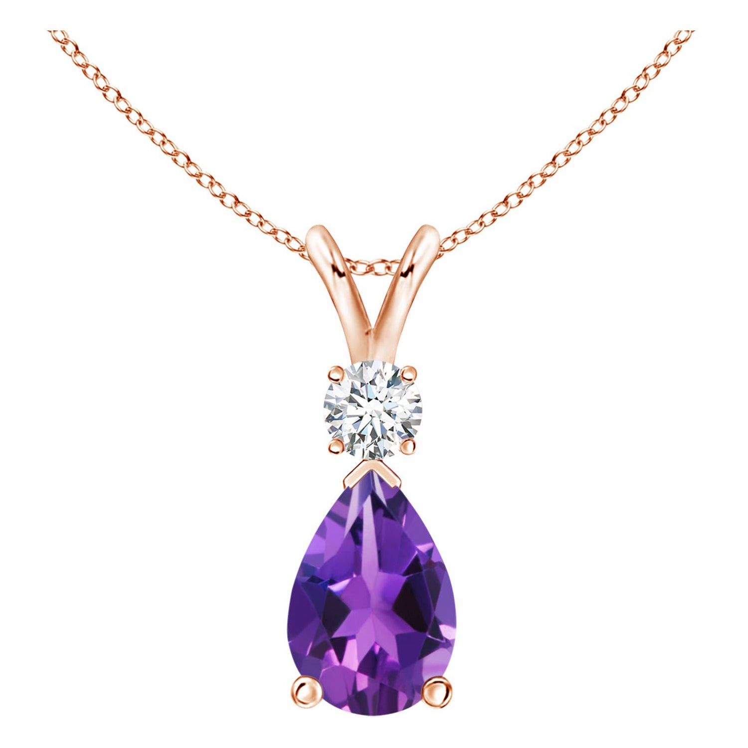 Natürlicher 2,6 Karat Amethyst-Tropfen-Anhänger mit Diamant in 14K Roségold