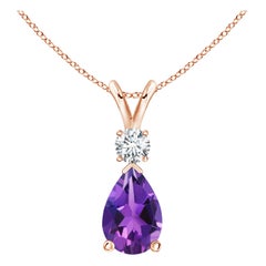 Natürlicher 2,6 Karat Amethyst-Tropfen-Anhänger mit Diamant in 14K Roségold