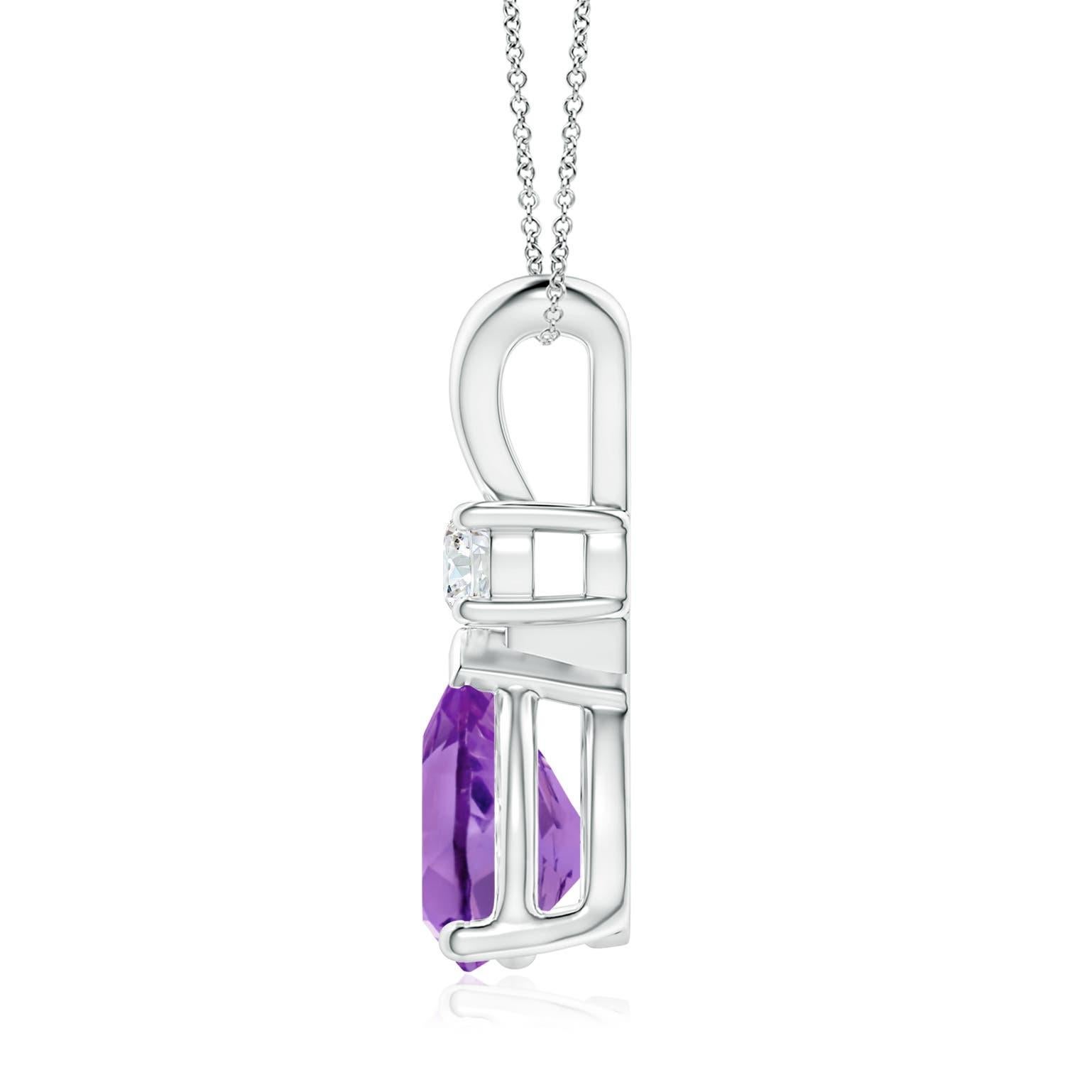 Modern Natural 2.6 ct Amethyst Teardrop Pendant with Diamond in 14K White Gold For Sale
