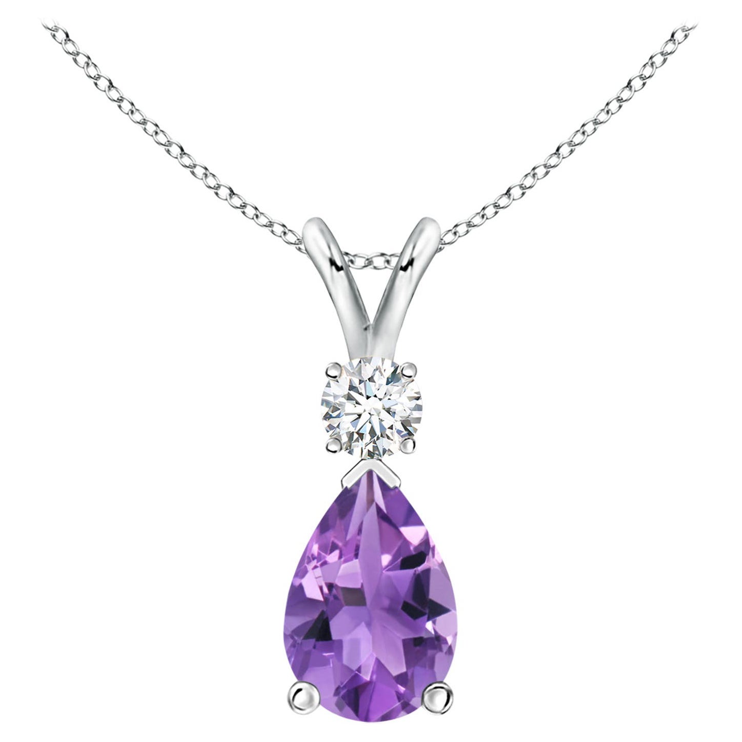 Ciondolo a goccia con ametista naturale da 2,6 ct e diamante in oro bianco 14K