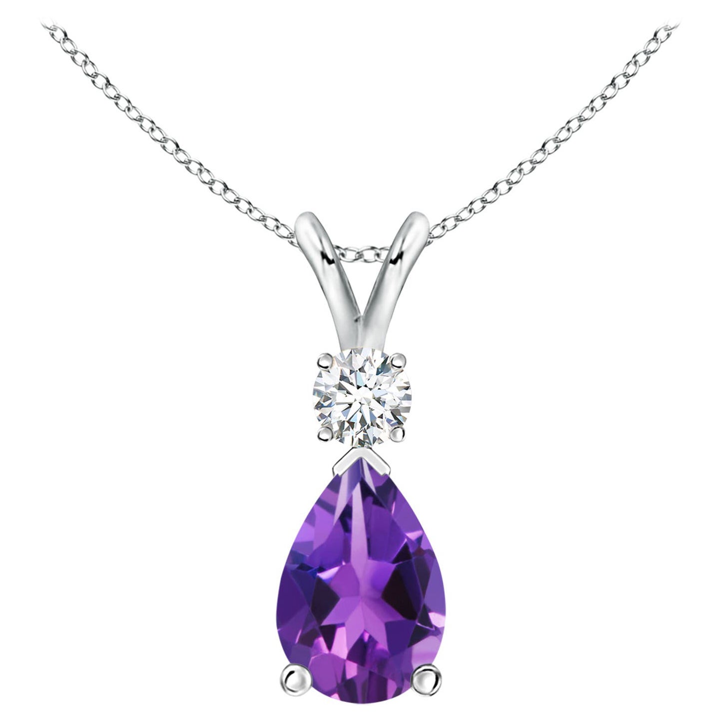 Natürlicher 2,6 Karat Amethyst-Tropfen-Anhänger mit Diamant in 14K Weißgold