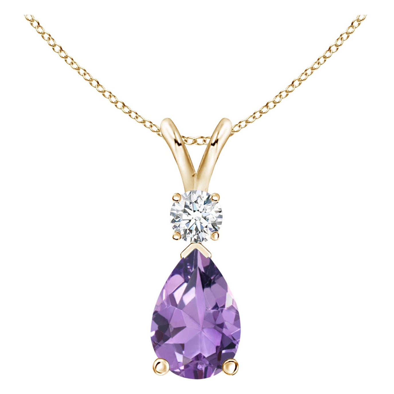 Ciondolo a goccia con ametista naturale da 2,6 carati e diamante in oro giallo 14K