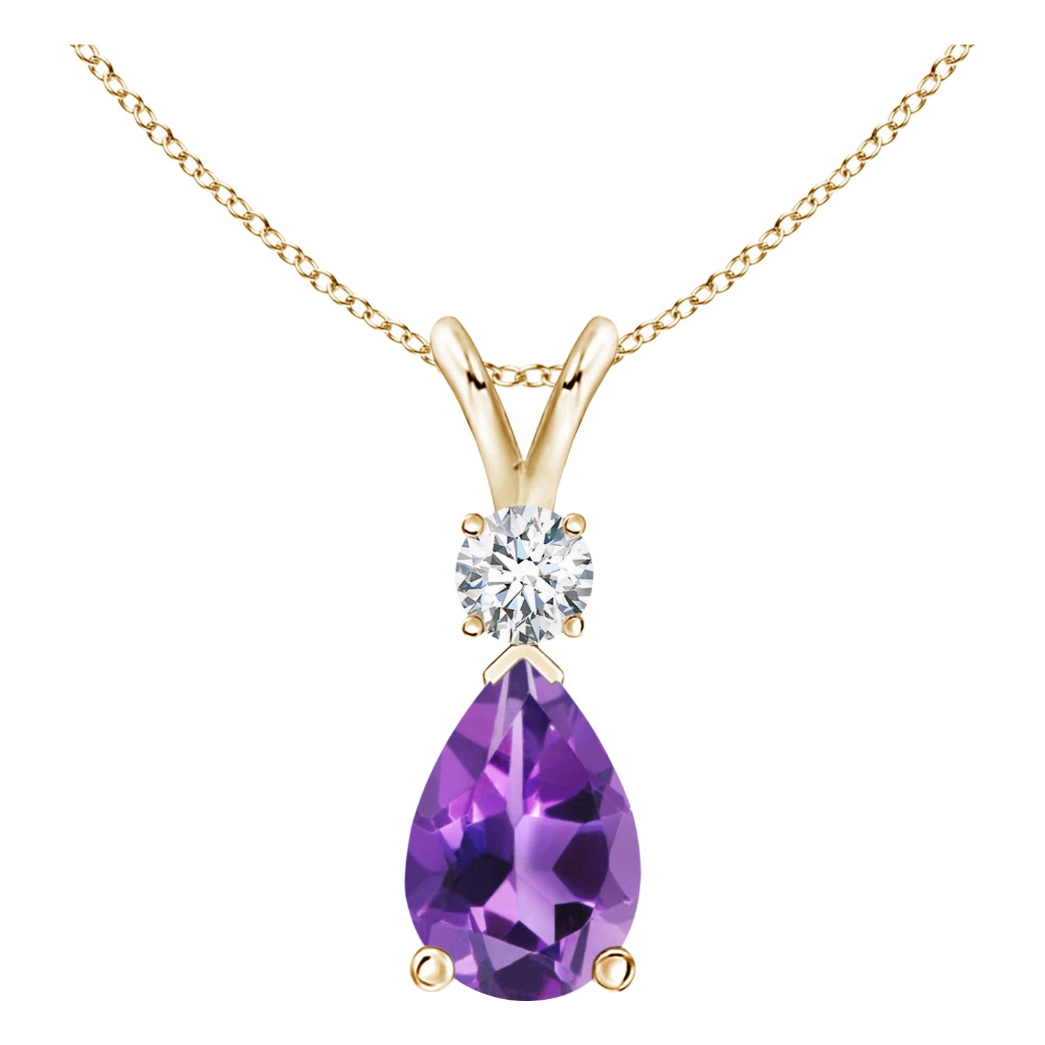 Natürlicher 2,6 Karat Amethyst-Tropfen-Anhänger mit Diamant in 14 Karat Gelbgold