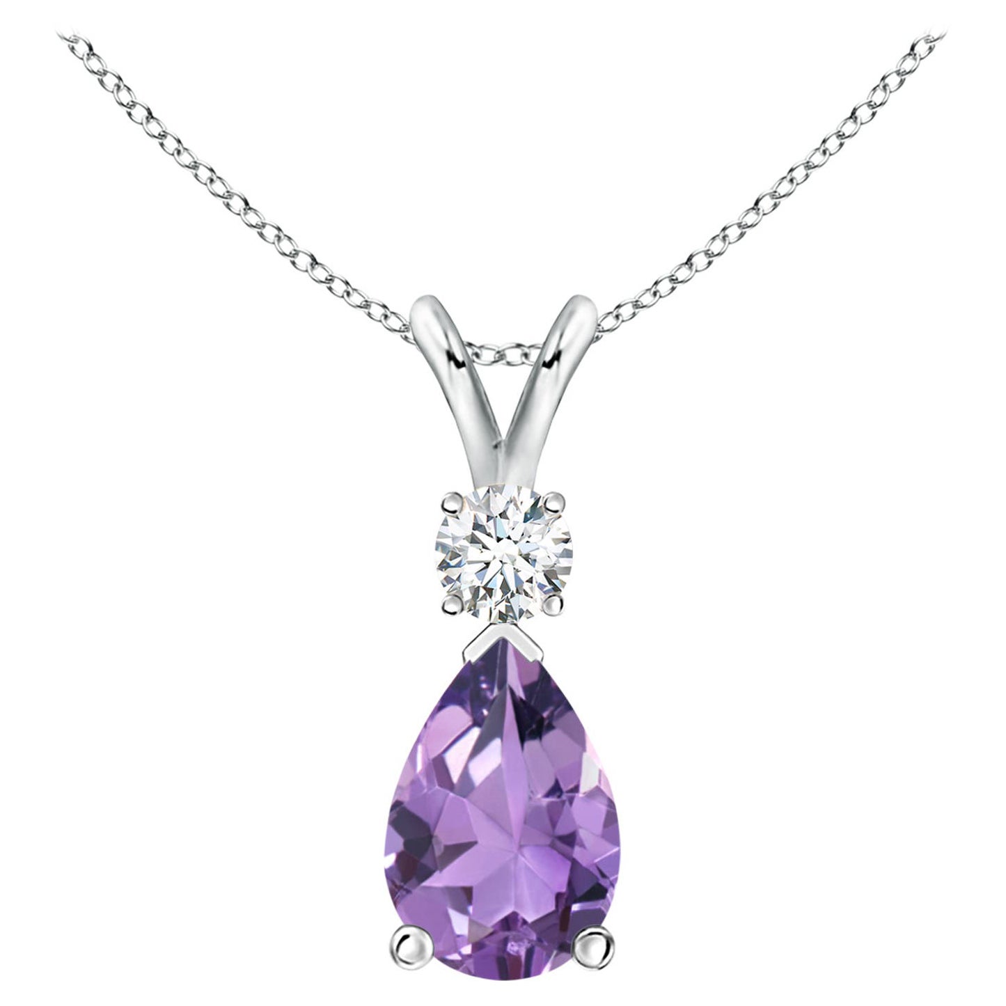 Natürlicher 2,6 Karat Amethyst-Tropfen-Anhänger mit Diamant in 925 Sterlingsilber