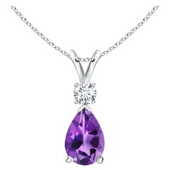 Natural 2.6 ct Amethyst Teardrop Pendant with Diamond in 925 Sterling Silver