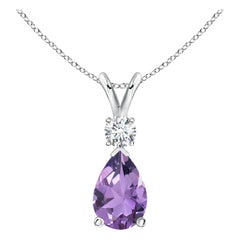 Natural 2.6 ct Amethyst Teardrop Pendant with Diamond in Platinum