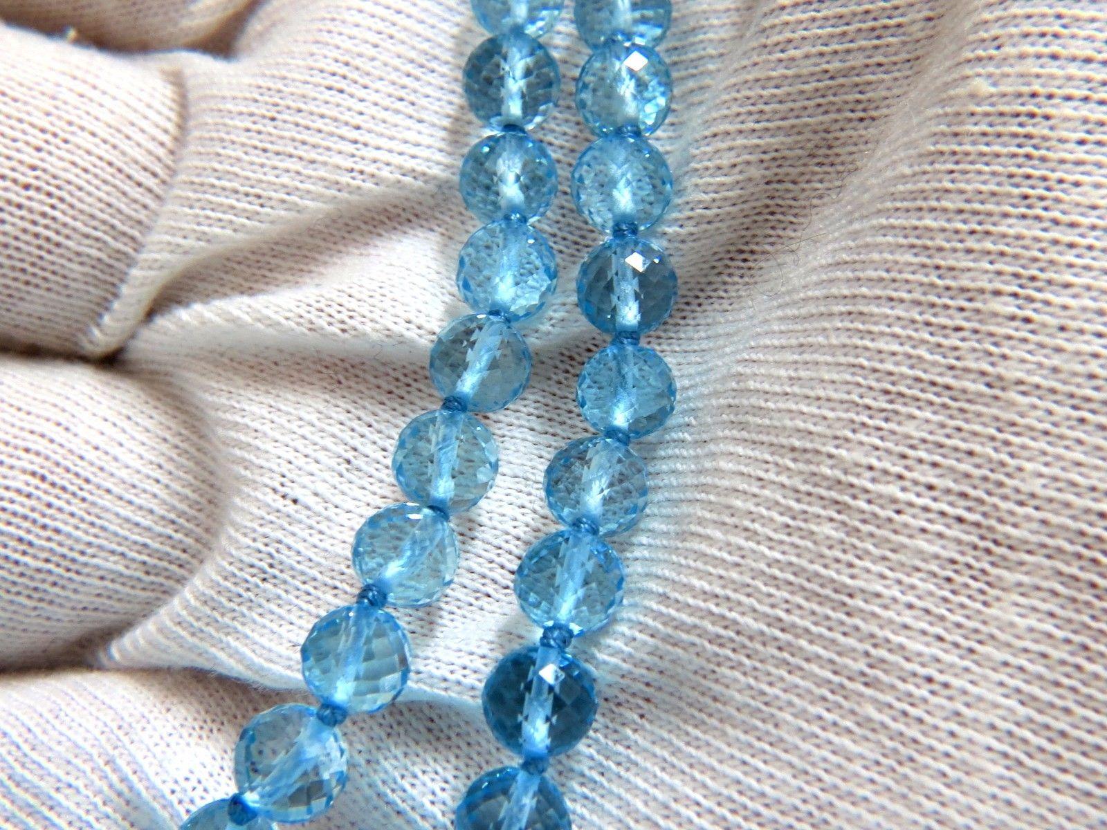 260Ct. Natural Bue topaz Briolettes & Rose Cut Bead Necklace

Clean and gorgeous aqua tone.

The clasp: Natural Sappire: .85ct.

.50ct diamonds, H-color, Vs-2 clarity.

53.0grams.

18 inches long 

14kt. white gold

Appraisal Report to accompany