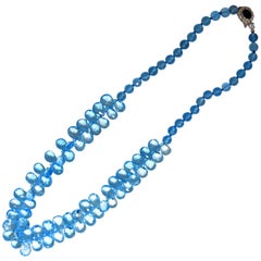 Natural 260 Carat Blue Topaz and Sapphire Diamond Necklace 14 Karat