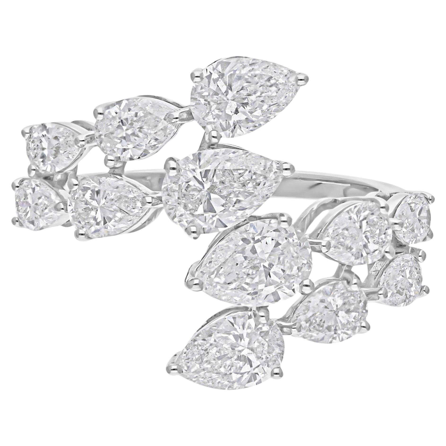 Anello a fascia con diamanti naturali da 2,60 carati SI/H con taglio a pera Brilliante in oro bianco 18 carati