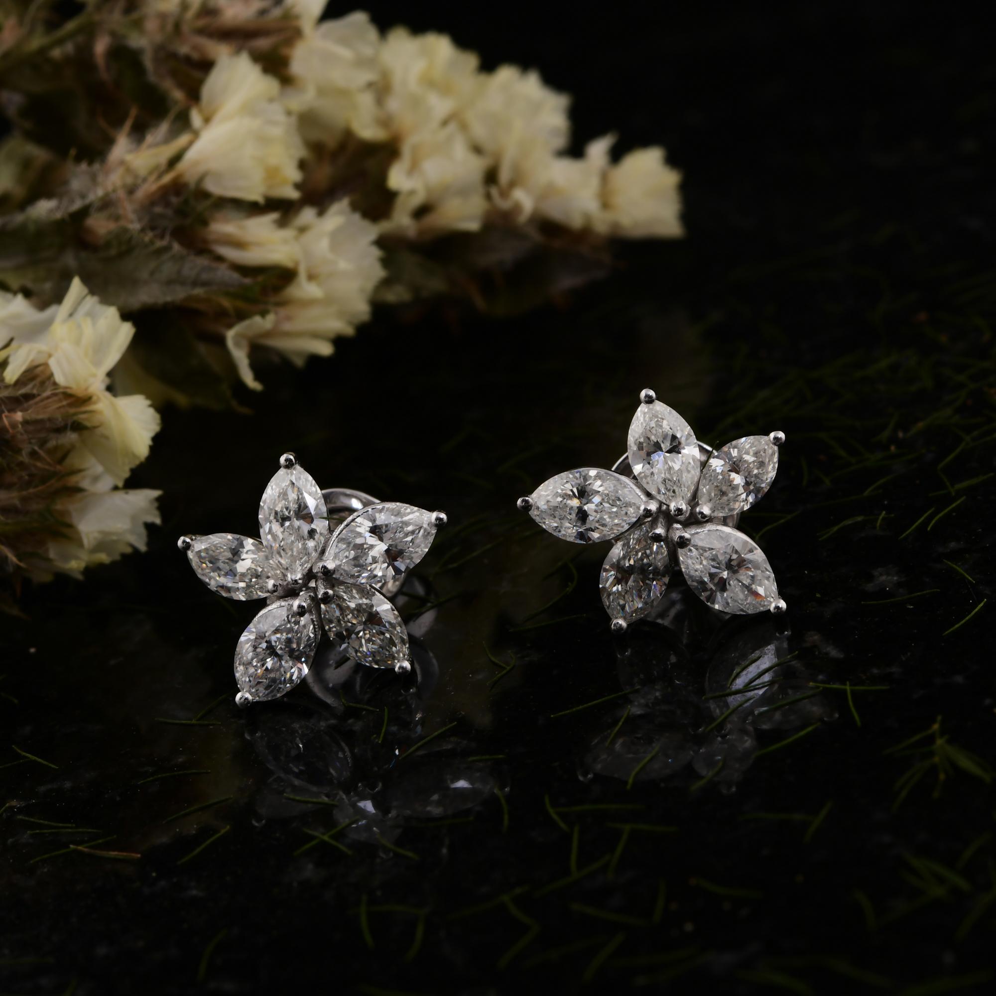 Modern Natural 2.60 Carat SI/HI Marquise Diamond Flower Earrings 14 Karat White Gold For Sale