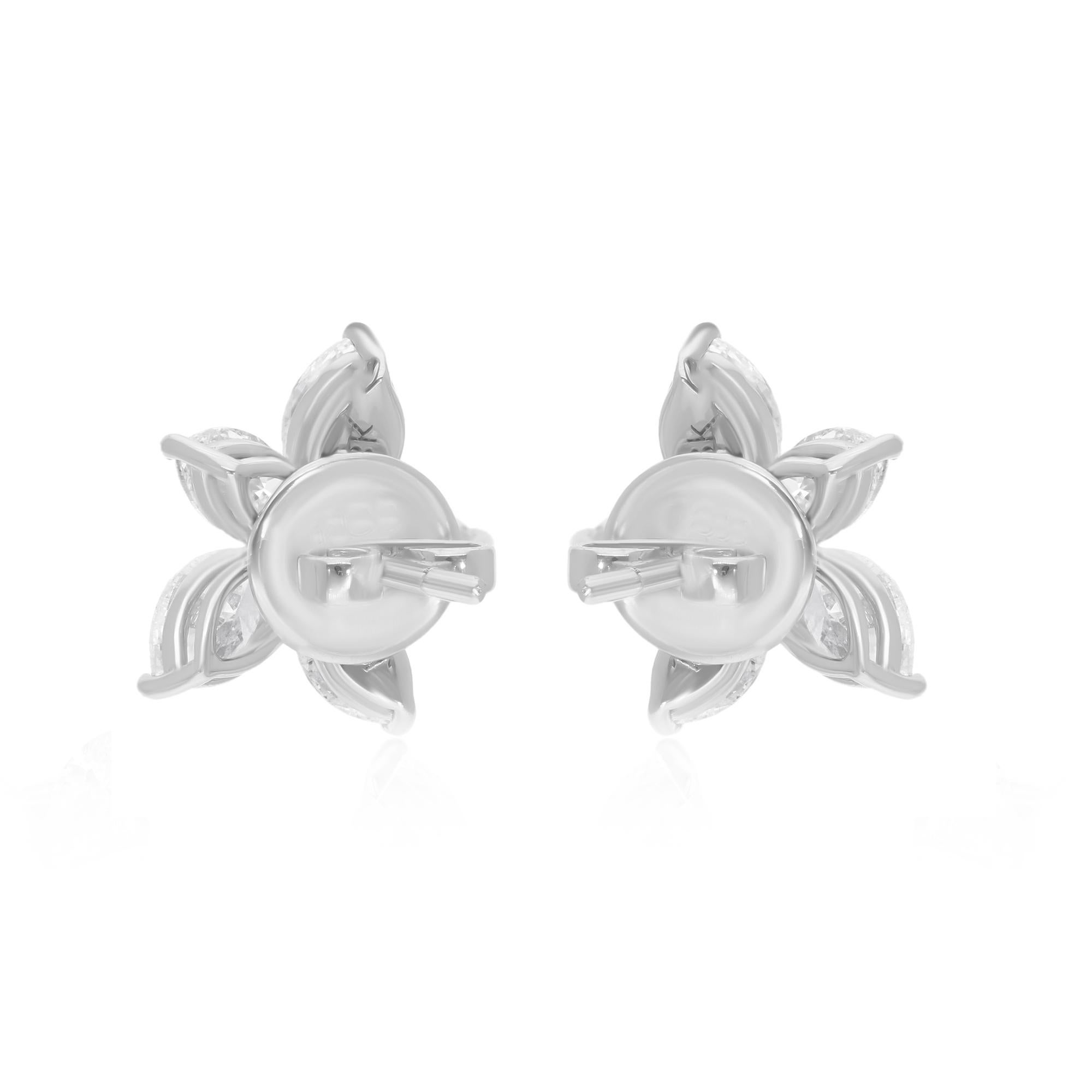 Women's Natural 2.60 Carat SI/HI Marquise Diamond Flower Earrings 14 Karat White Gold For Sale