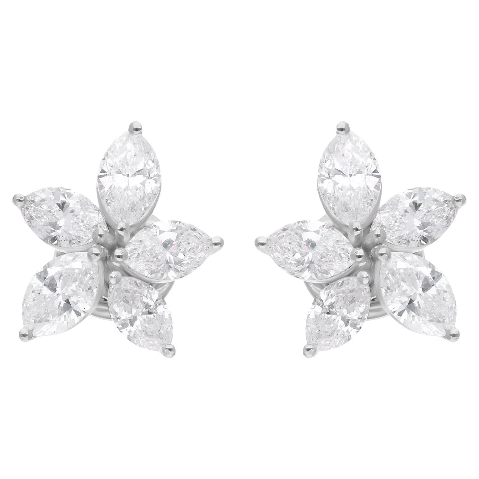Natural 2.60 Carat SI/HI Marquise Diamond Flower Earrings 14 Karat White Gold