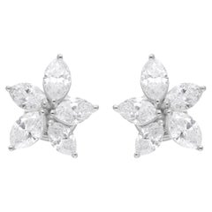 Natural 2.60 Carat SI/HI Marquise Diamond Flower Earrings 14 Karat White Gold