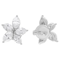 Boucles d'oreilles fleur en or blanc 14 carats avec diamants marquises naturels de 2,60 carats SI/HI