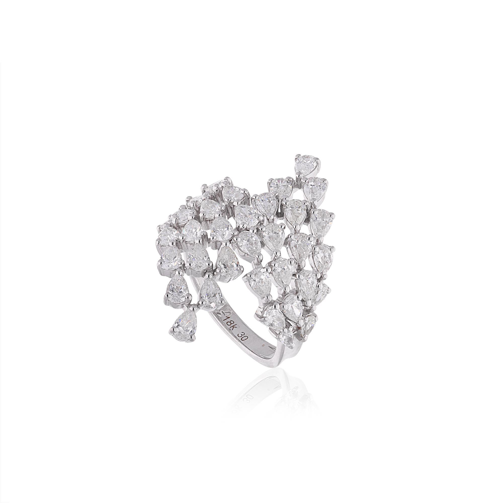 Modern Natural 2.61 Carat Pear Diamond Wrap Ring 18 Karat White Gold Handmade Jewelry For Sale