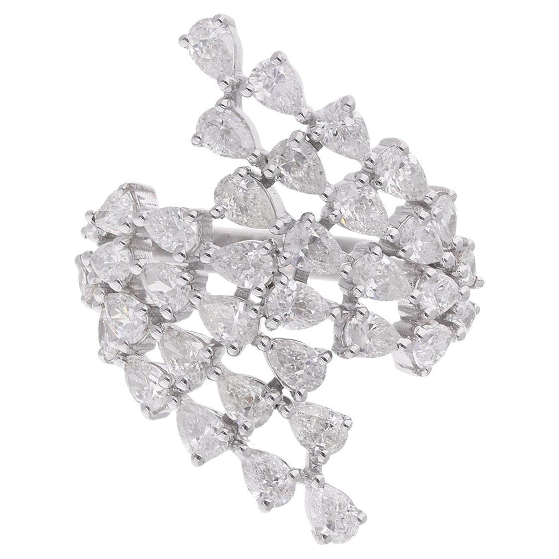 Natural 2.61 Carat Pear Diamond Wrap Ring 18 Karat White Gold Handmade Jewelry