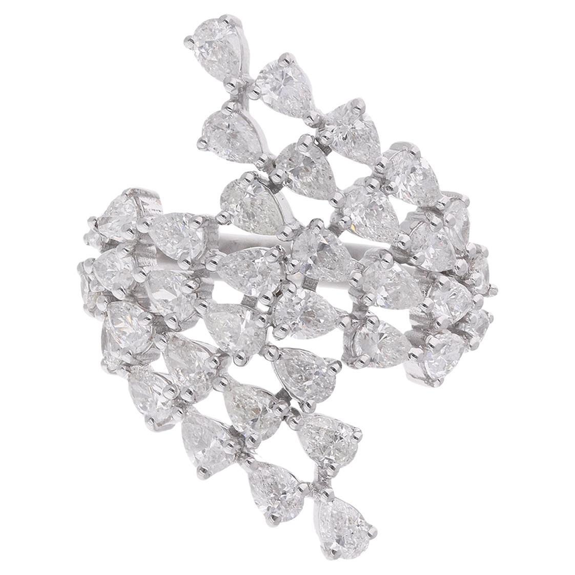 Anillo envolvente de diamantes pera naturales 2,61 quilates Oro blanco 18 quilates Joyería hecha a mano