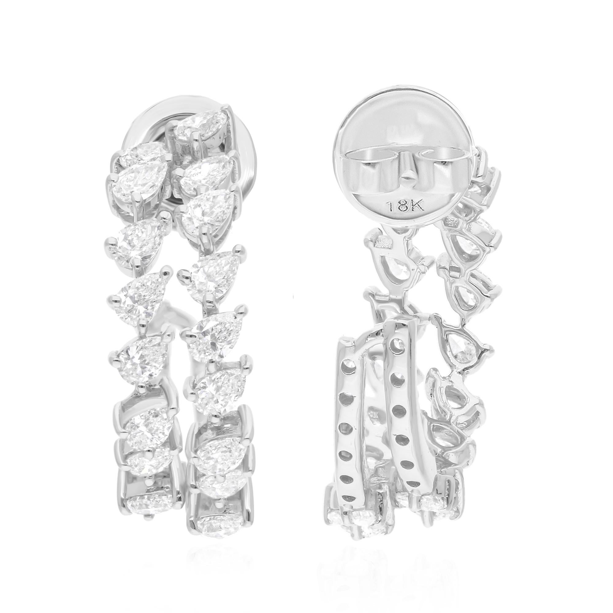 Modern Natural 2.61 Carat SI Clarity HI Color Diamond Hoop Earrings 18 Karat White Gold For Sale