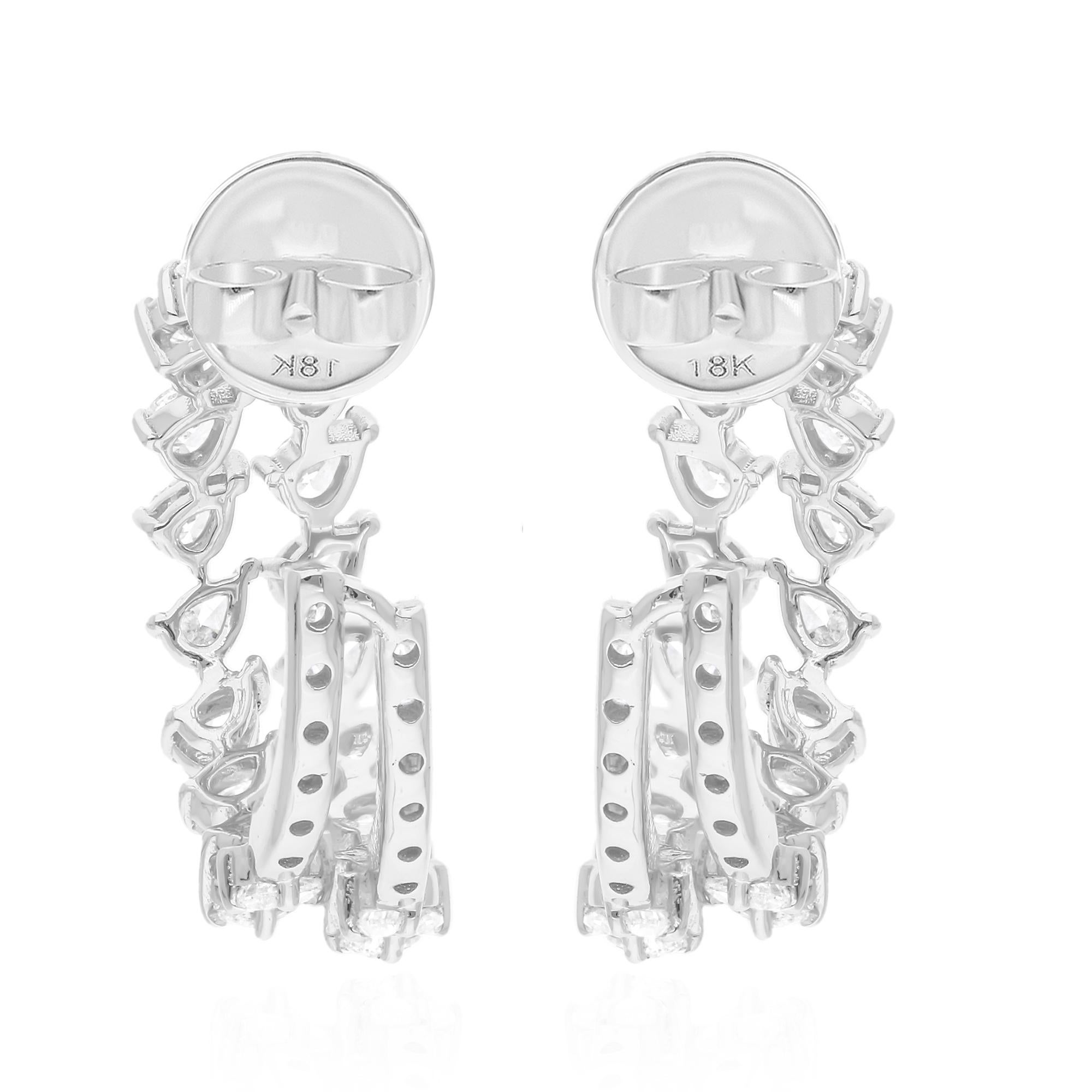 Pear Cut Natural 2.61 Carat SI Clarity HI Color Diamond Hoop Earrings 18 Karat White Gold For Sale
