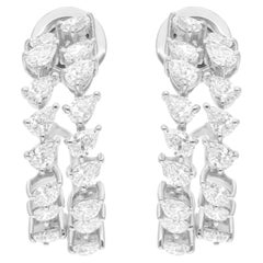Pendientes de aro de diamantes naturales de 2,61 quilates, claridad SI y color HI, oro blanco de 18 quilates