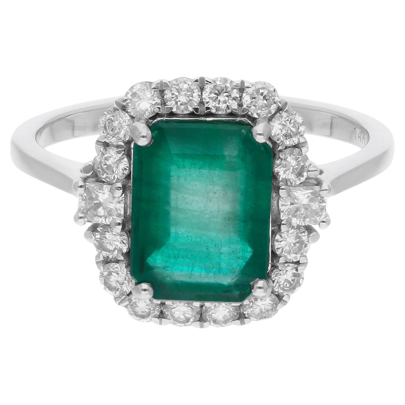 Esmeralda zambiana natural de 2,61 quilates Diamante SI/HI de 0,79 quilates Oro blanco de 14k
