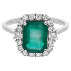 Esmeralda zambiana natural de 2,61 quilates Diamante SI/HI de 0,79 quilates Oro blanco de 14k