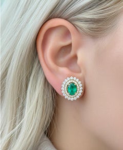 Natural 2.61cts Emerald & 1.46cts Diamond Earring in 14k Gold