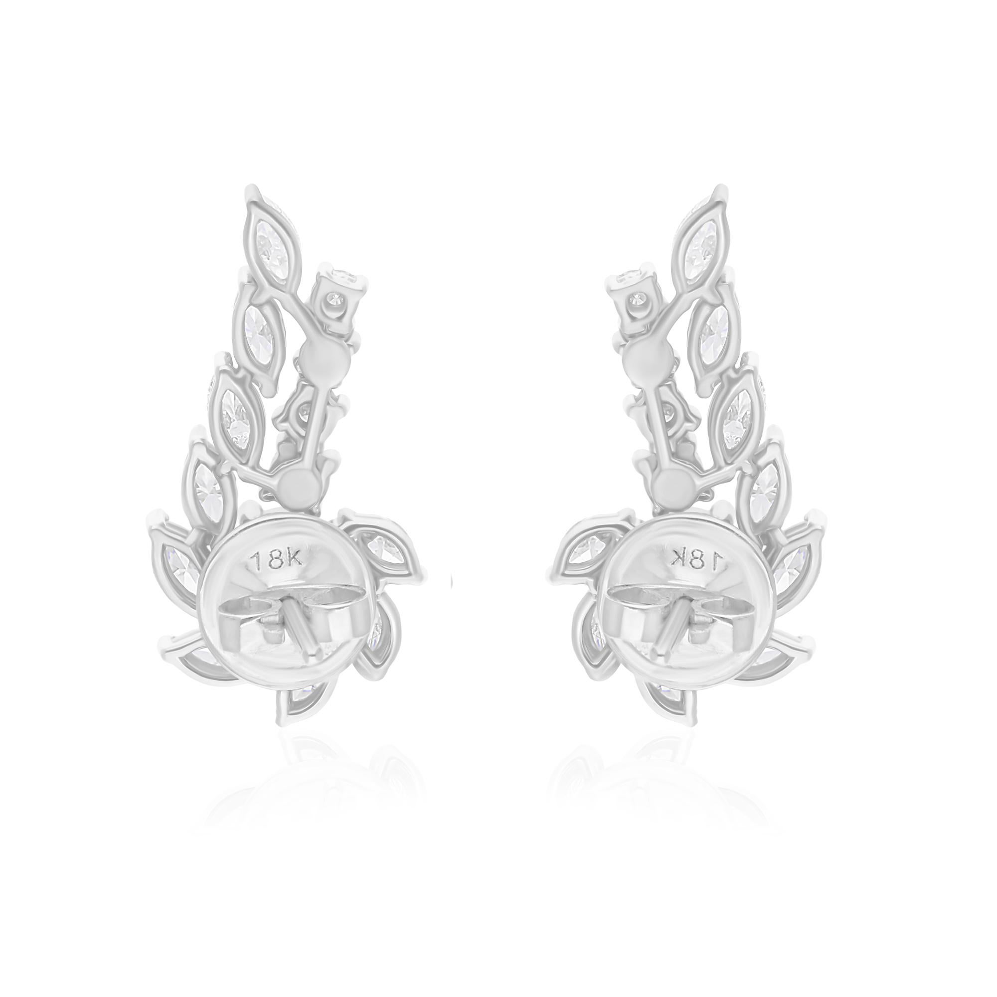 Moderno Orecchini di diamanti tondi marquise naturali da 2,62 carati SI/H in oro bianco 14 carati in vendita