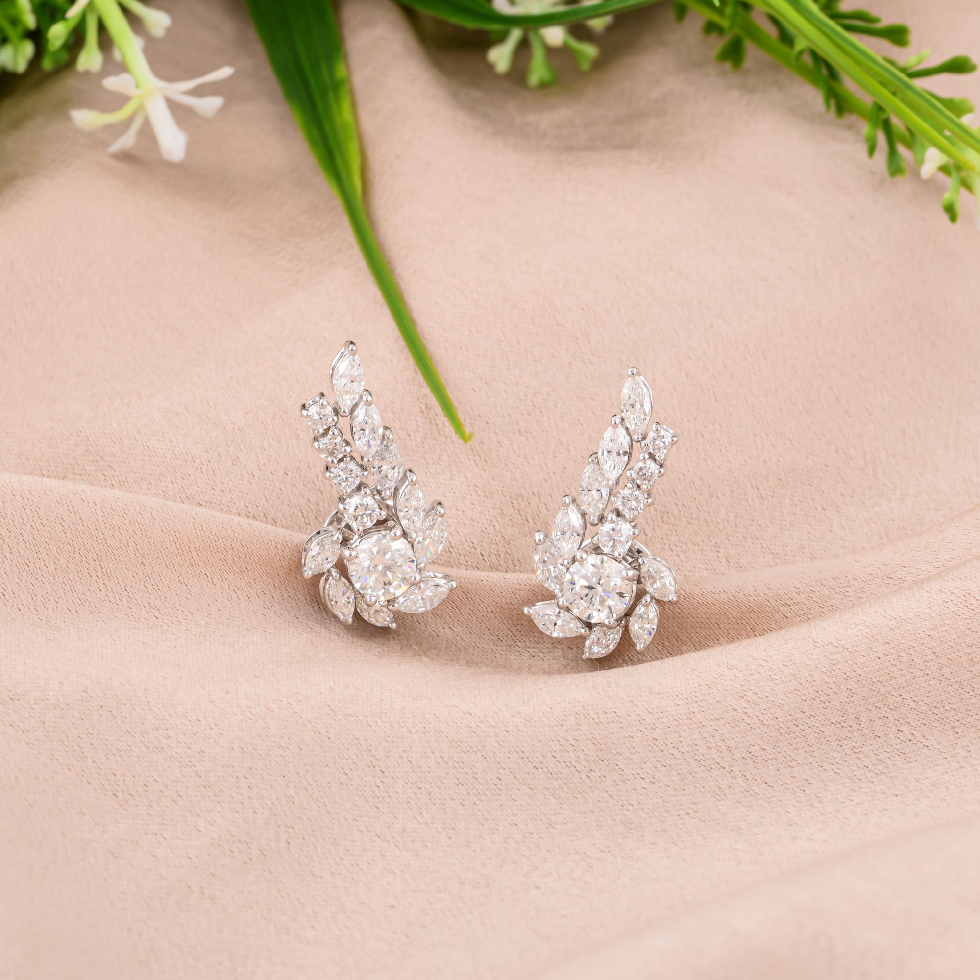 Taglio marquise Orecchini di diamanti tondi marquise naturali da 2,62 carati SI/H in oro bianco 14 carati in vendita