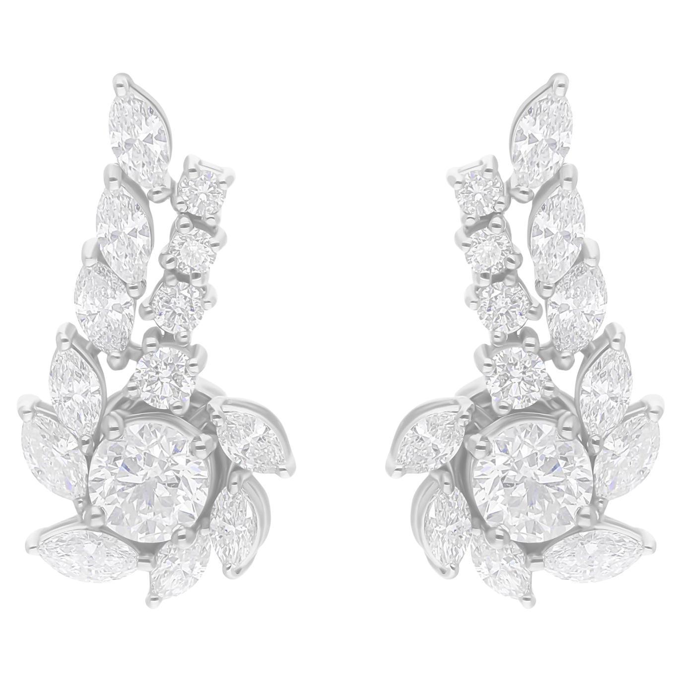 Natural 2.62 Carat SI/H Marquise Round Diamond Earrings 14 Karat White Gold