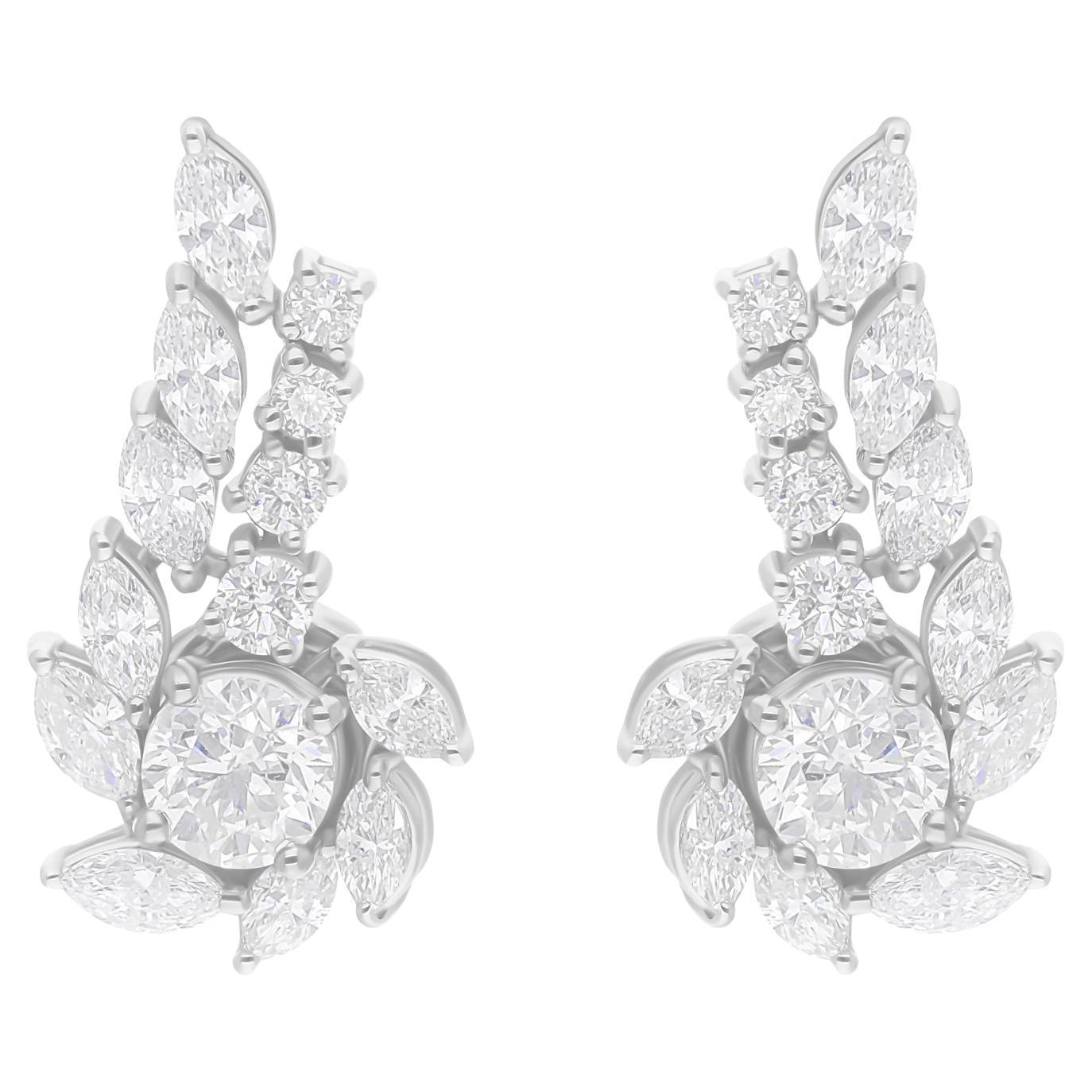 Orecchini di diamanti tondi marquise naturali da 2,62 carati SI/H in oro bianco 14 carati