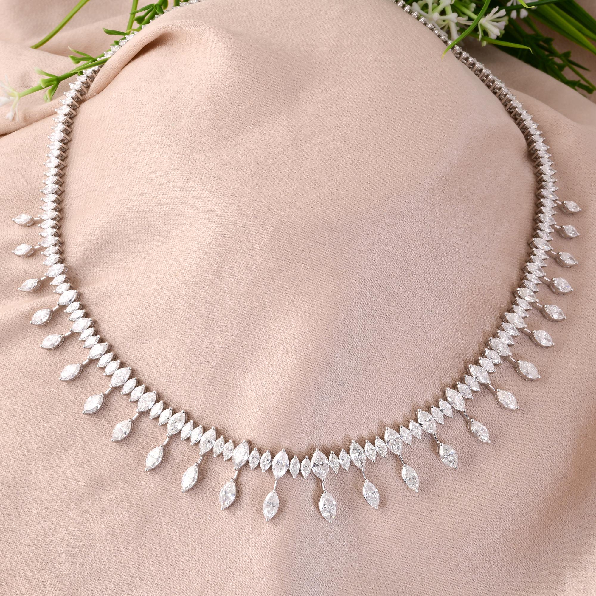 Modern Natural 26.36 Carat Marquise Diamond Choker Necklace 14 Karat White Gold Jewelry For Sale