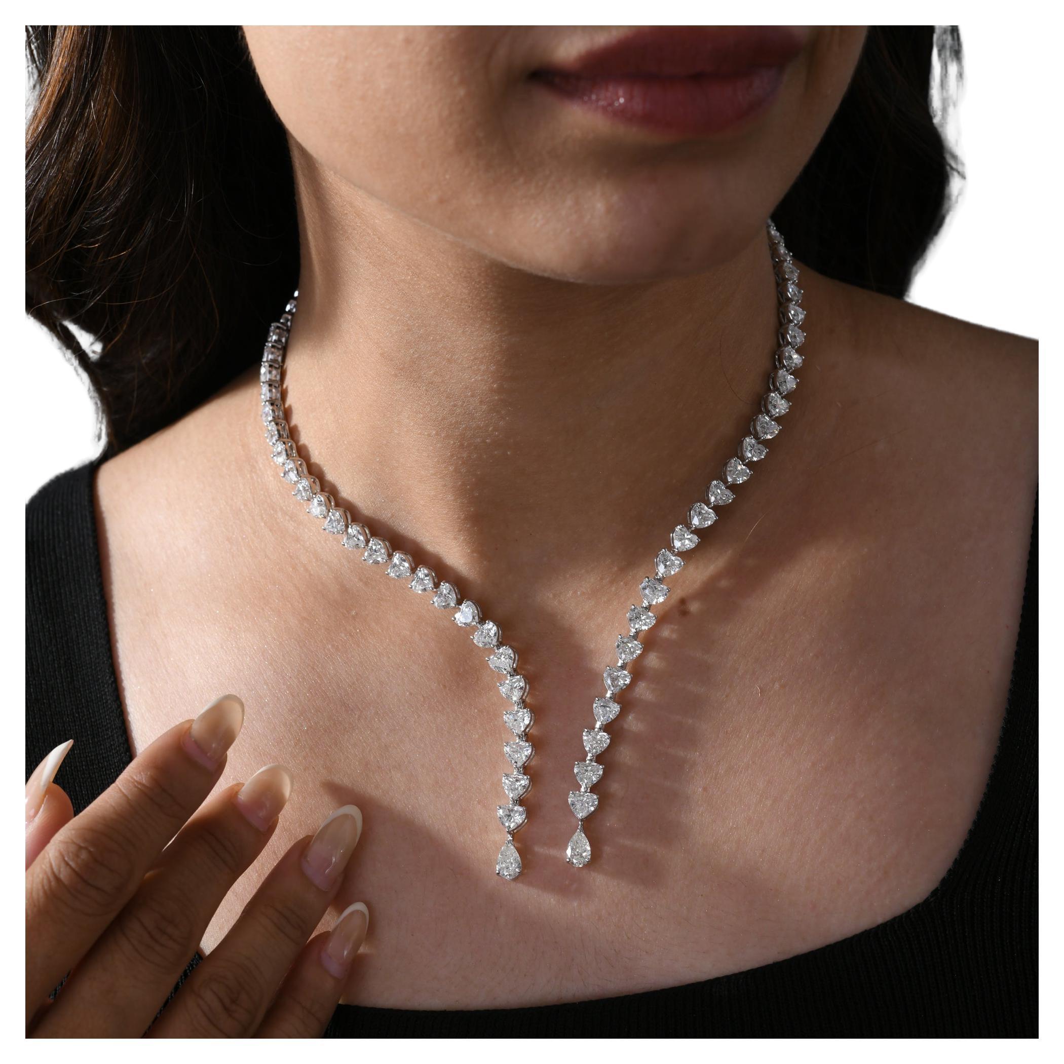Natürliche 26,43 Karat SI/H Herzform Diamant-Halskette 14 Karat Weißgold im Angebot