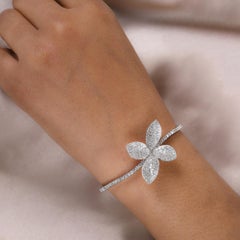 Natural 2.65 Carat Diamond Pave Butterfly Bracelet 14 Karat White Gold Jewelry