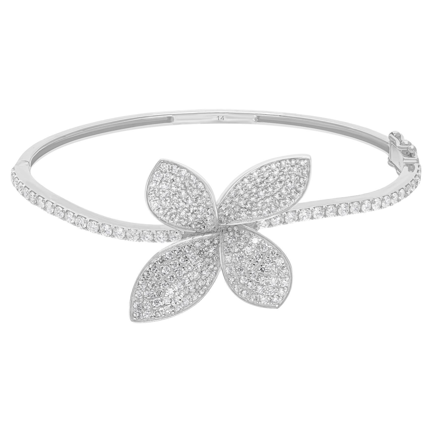 Natural 2.65 Carat Diamond Pave Butterfly Bracelet 14 Karat White Gold Jewelry