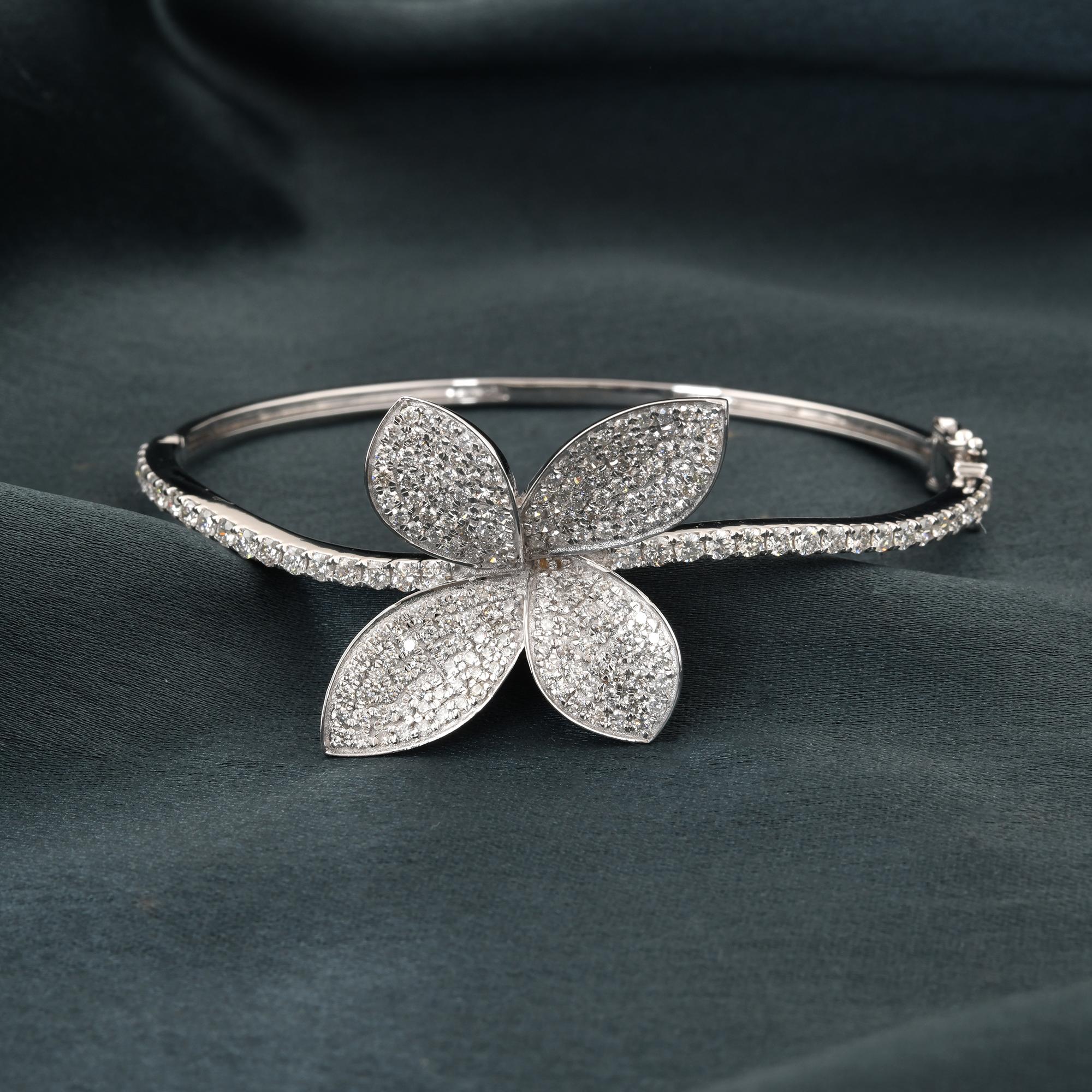 Round Cut Natural 2.65 Carat Diamond Pave Butterfly Bracelet 18 Karat White Gold Jewelry For Sale