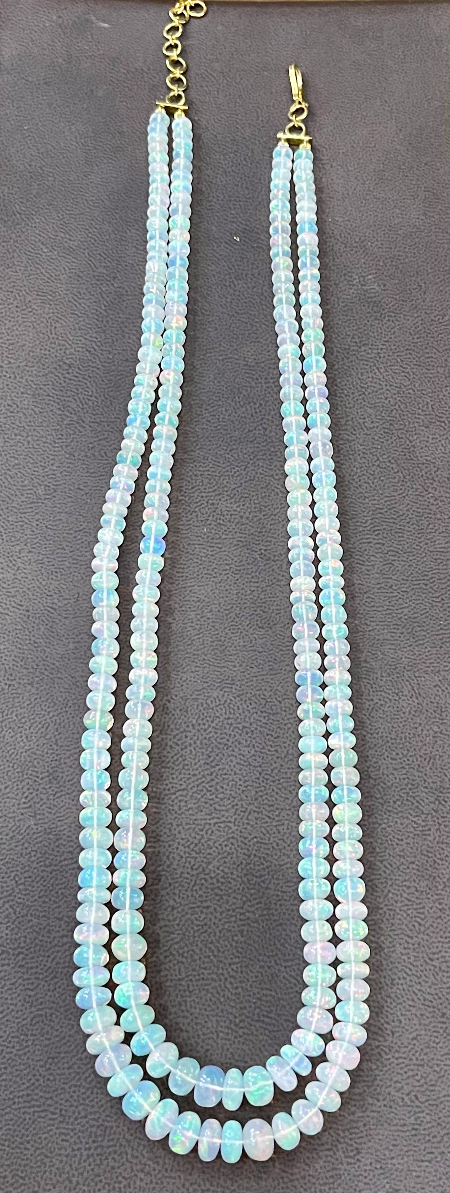 Natural 265 Ct Ethiopian Opal Bead Double Strand Necklace 14 Karat Yellow Gold In Excellent Condition In New York, NY