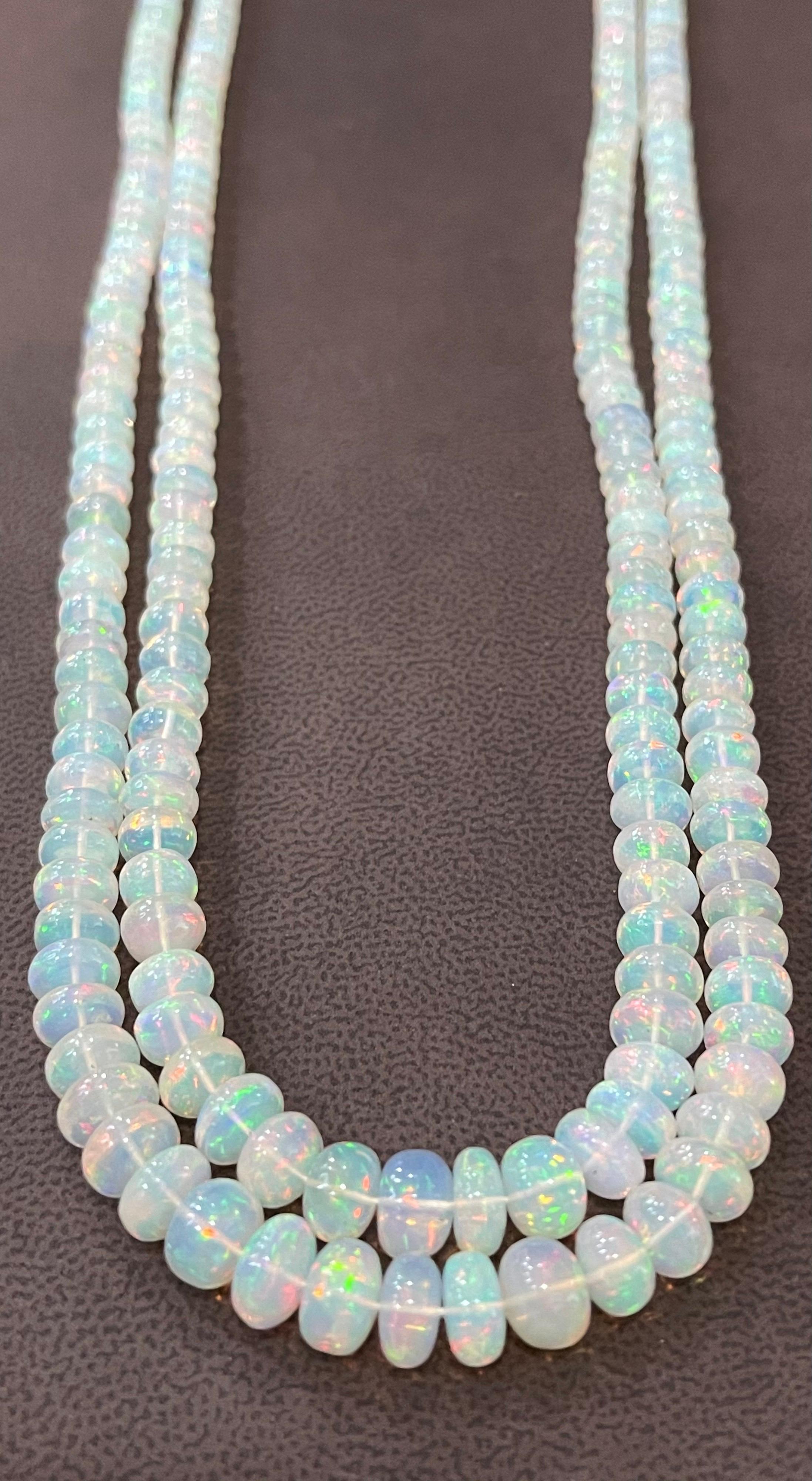 Natural 265 Ct Ethiopian Opal Bead Double Strand Necklace 14 Karat Yellow Gold 5