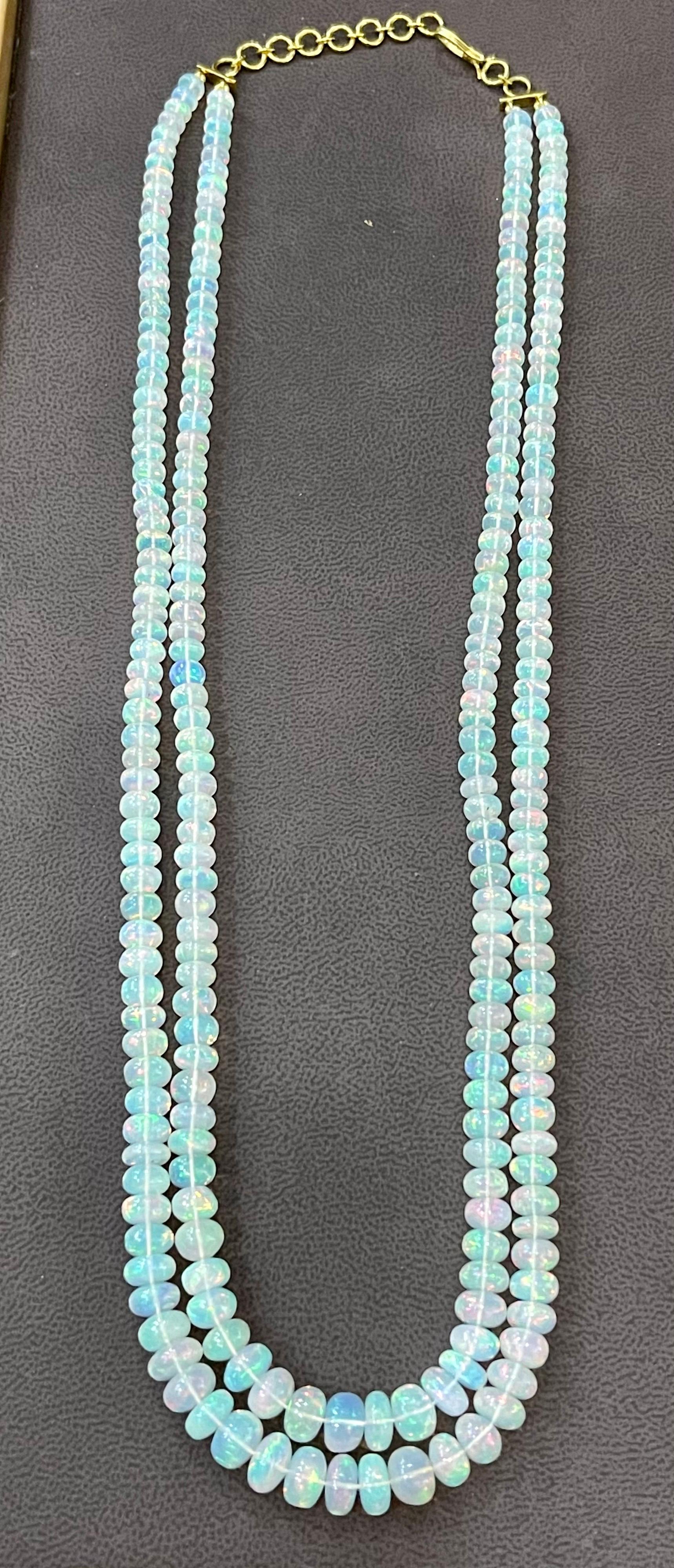 Natural 265 Ct Ethiopian Opal Bead Double Strand Necklace 14 Karat Yellow Gold 6