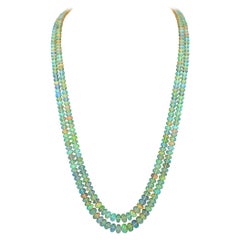 Natural 265 Ct Ethiopian Opal Bead Double Strand Necklace 14 Karat Yellow Gold