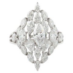 Anello con diamante marquise naturale da 2,68 carati, purezza SI e colore HI, oro bianco 18 carati