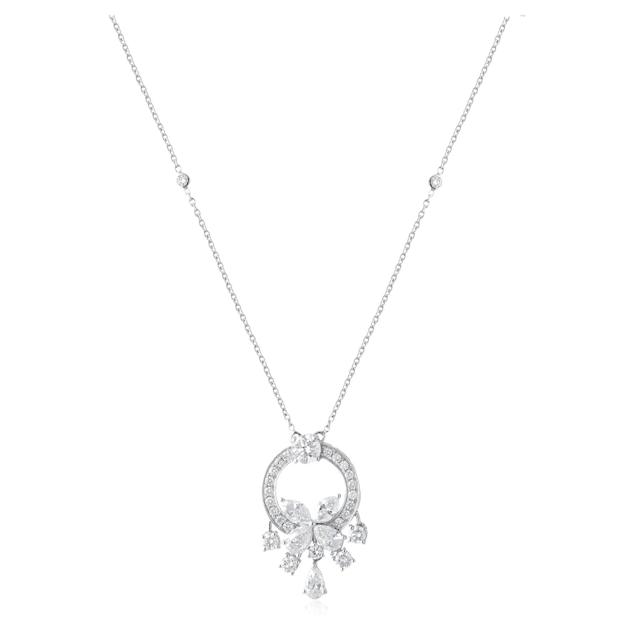 Collar Colgante Diamante Natural 2,69 Quilates Oro Blanco 18 Kilates Joyería Artesanal