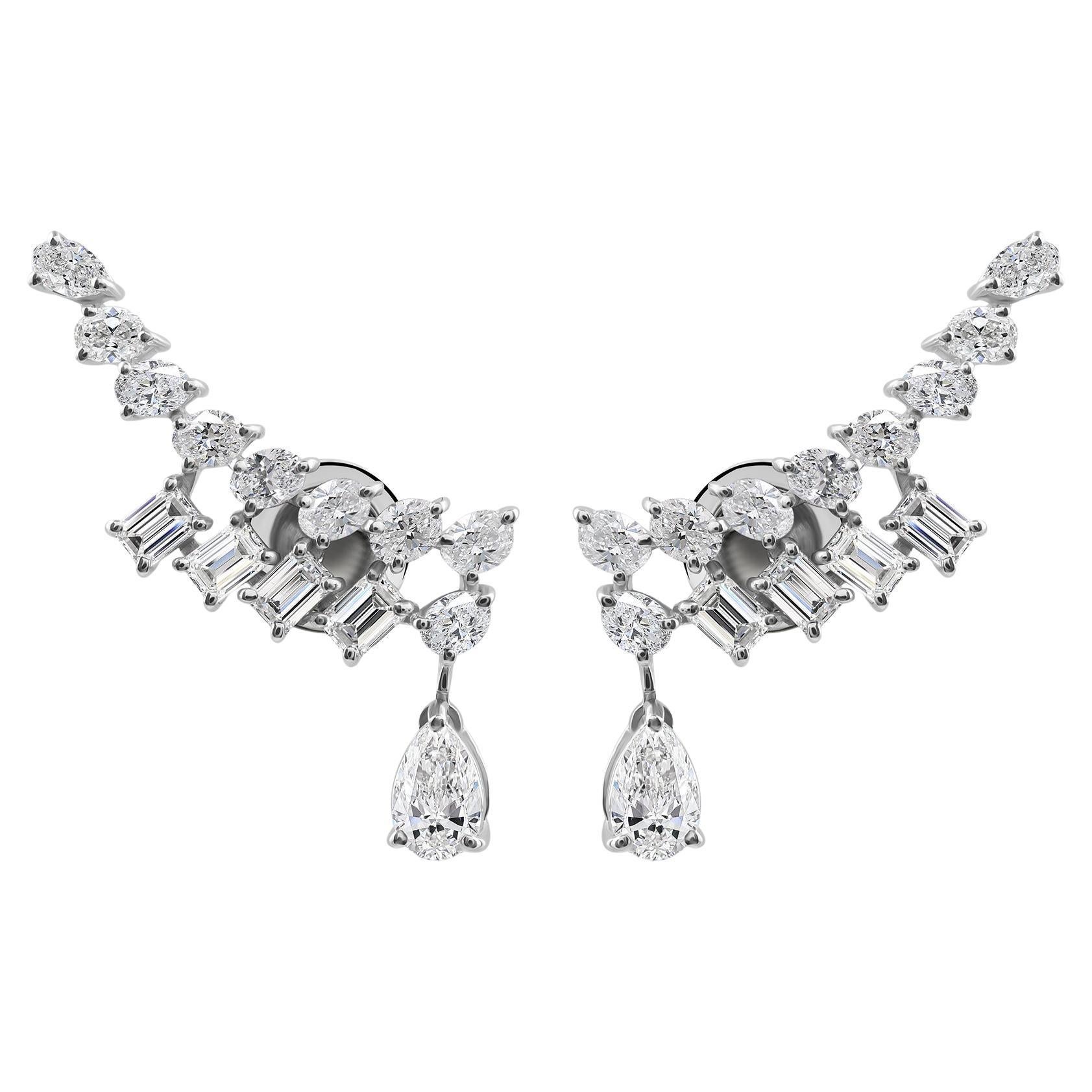 Natürliche 2,7 Karat SI Reinheit HI Farbe Multi Diamant Ohrringe 18 Karat Weißgold im Angebot