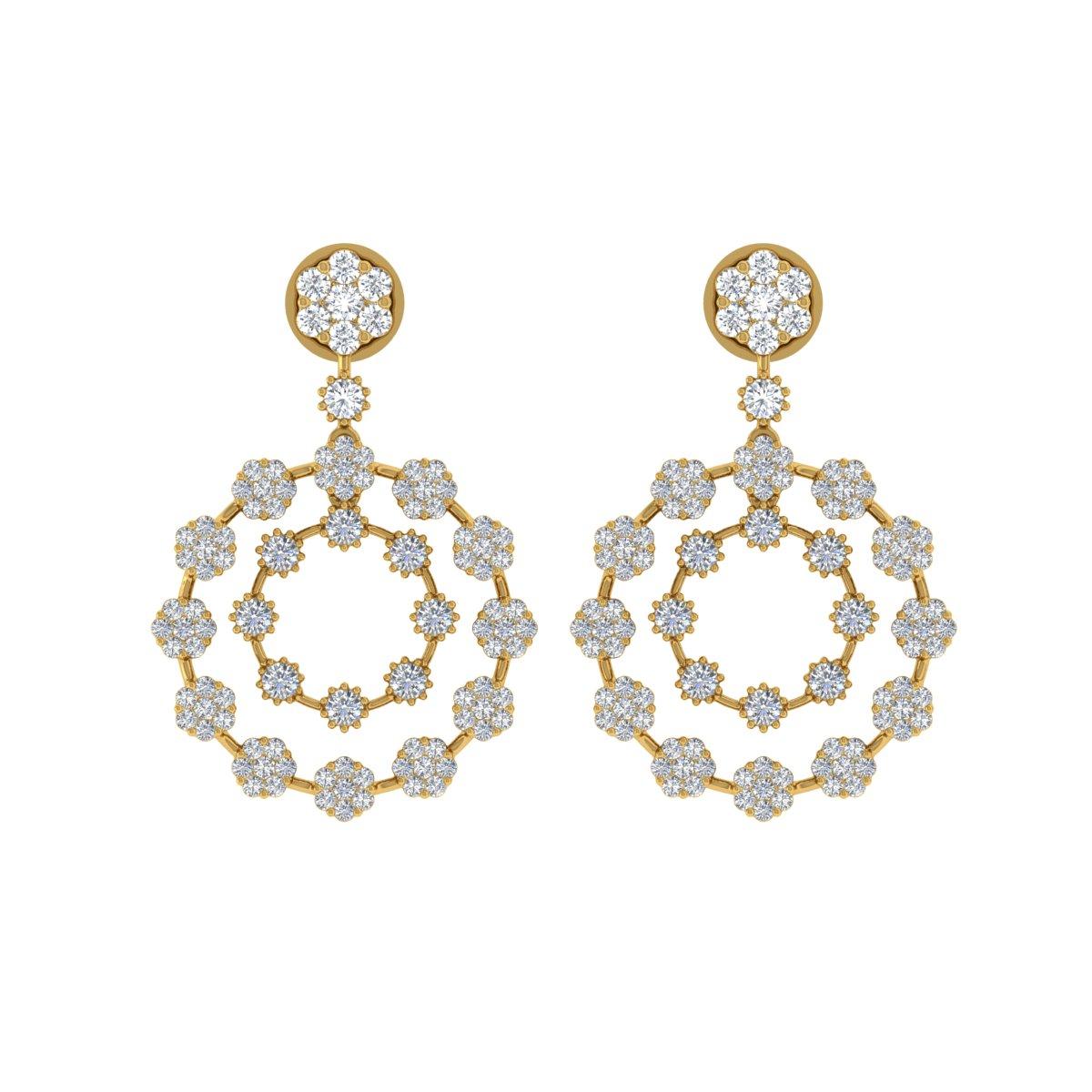 Modern Natural 2.7 Carat SI/H Round Brilliant Cut Diamond Earrings 18 Karat Yellow Gold For Sale